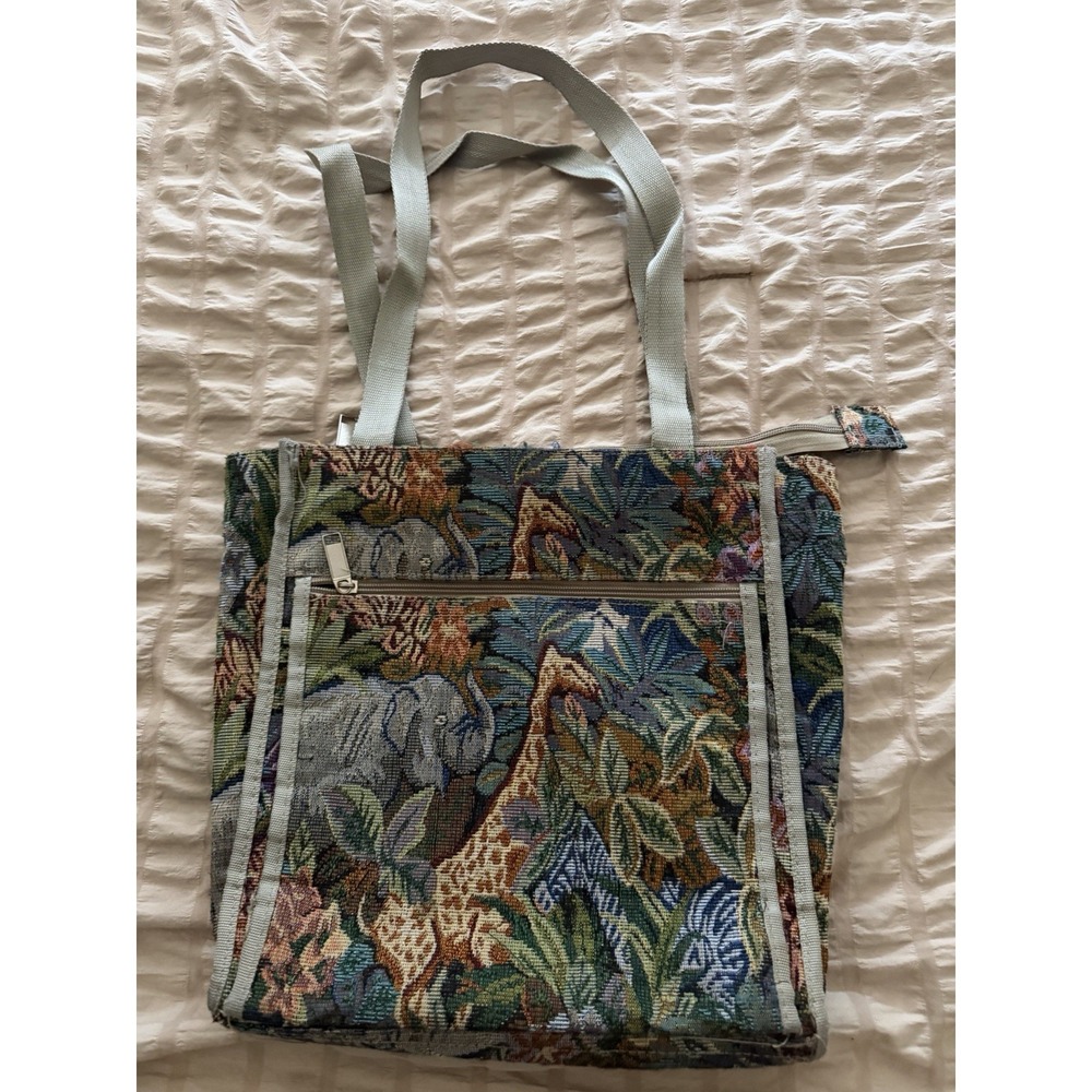 Vintage Jade Tapestry Tote Shoulder Bag Travel‎ Safari Animal Purse